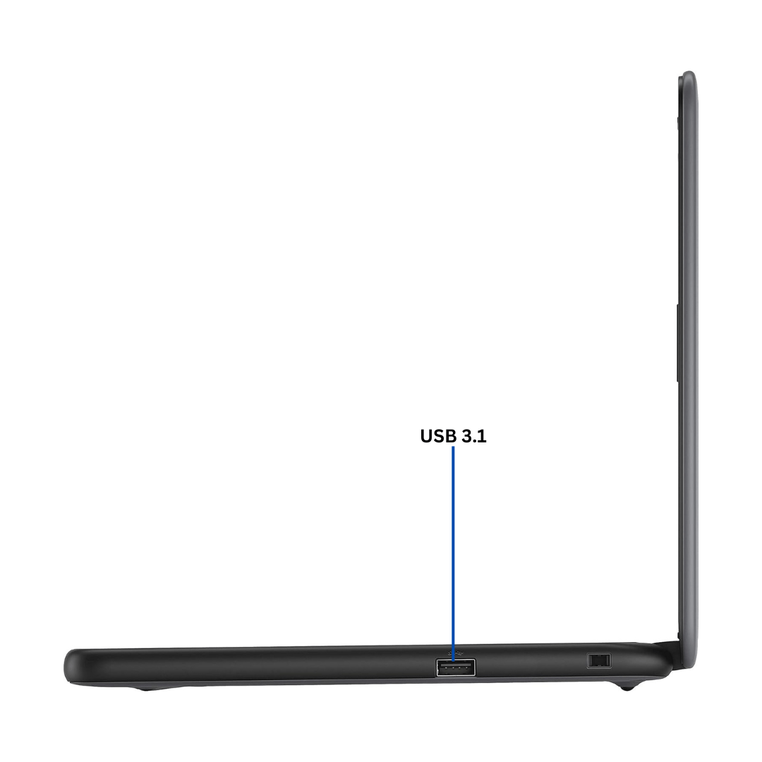 Left-side view of the Dell Chromebook 3100 laptop port diagram, with all visible ports labled.