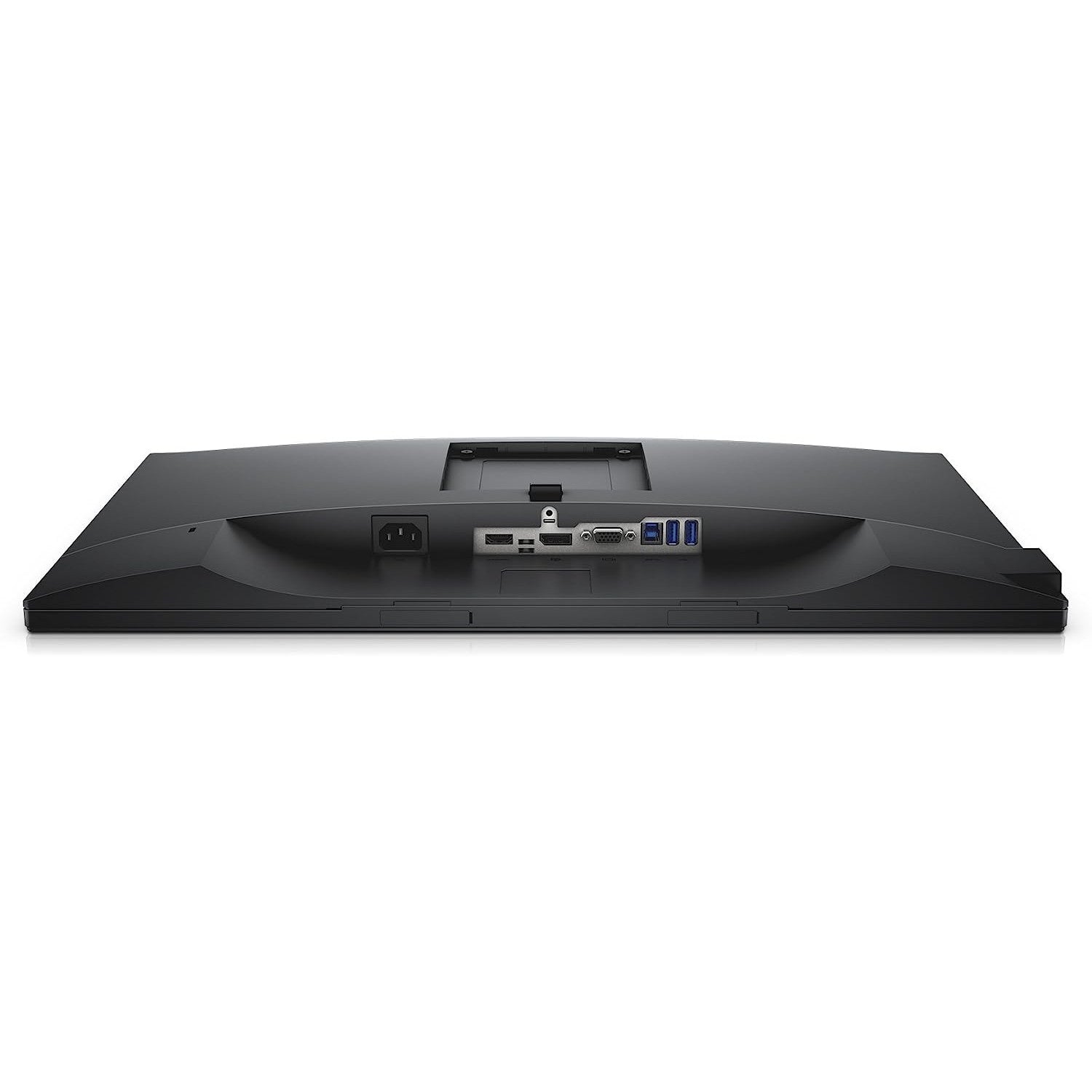 Under-rear view of a facedown Dell Professional P2417H Monitor, showing all ports underneath.