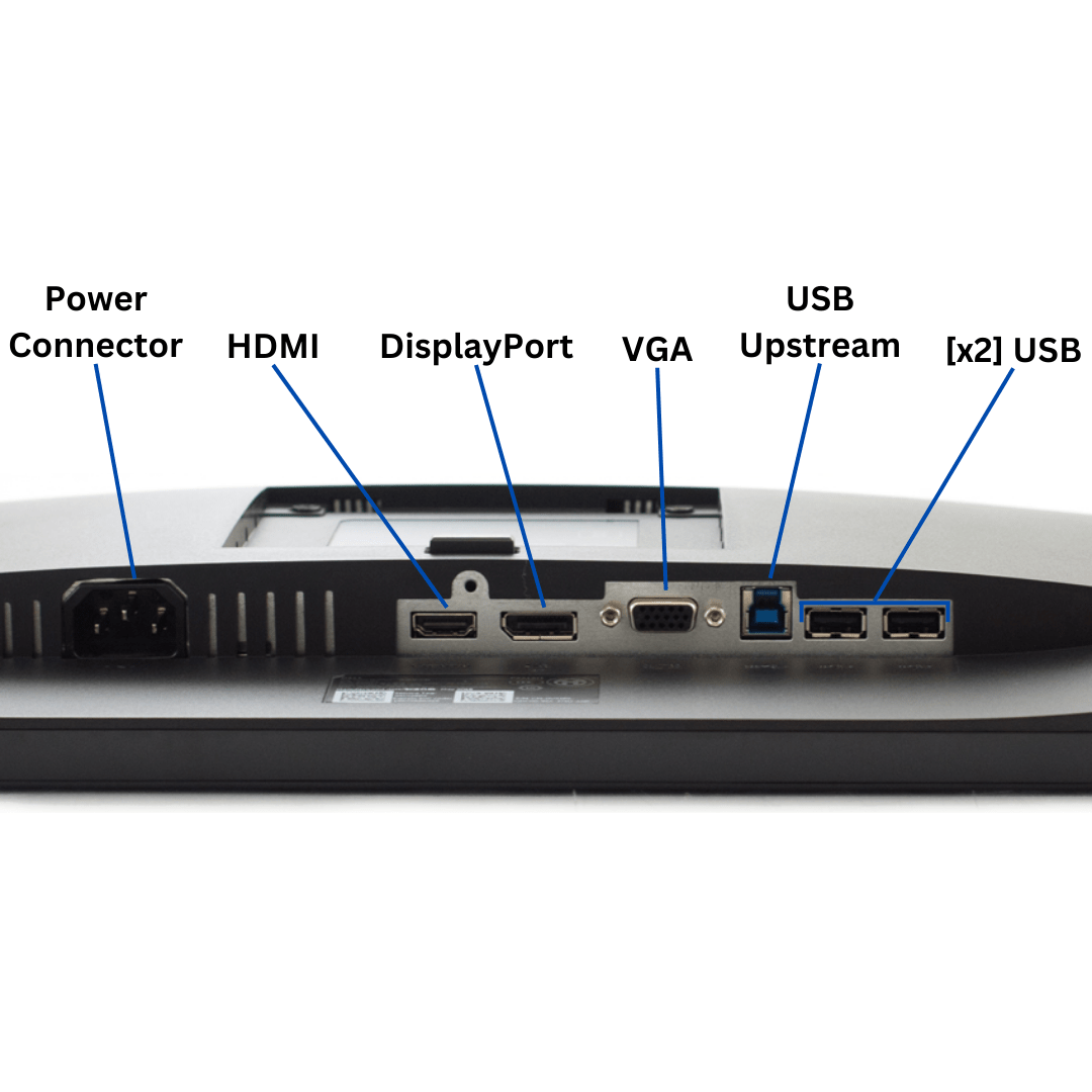 Under-rear view of the Dell Professional P2217H Monitor port diagram, with all visible ports clearly labeled.