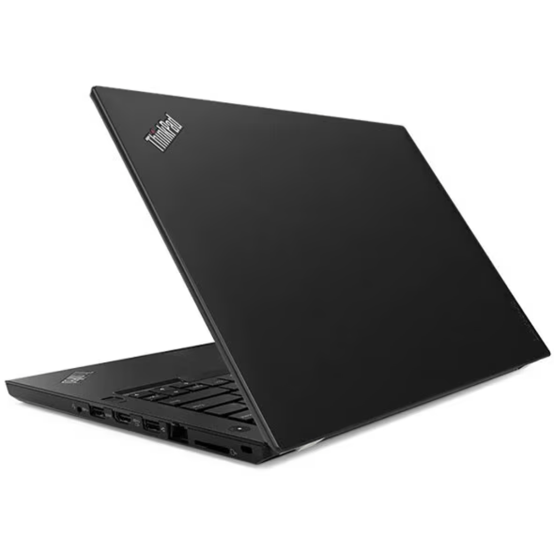 Rear-right view of an opened Lenovo ThinkPad T480 Laptop.